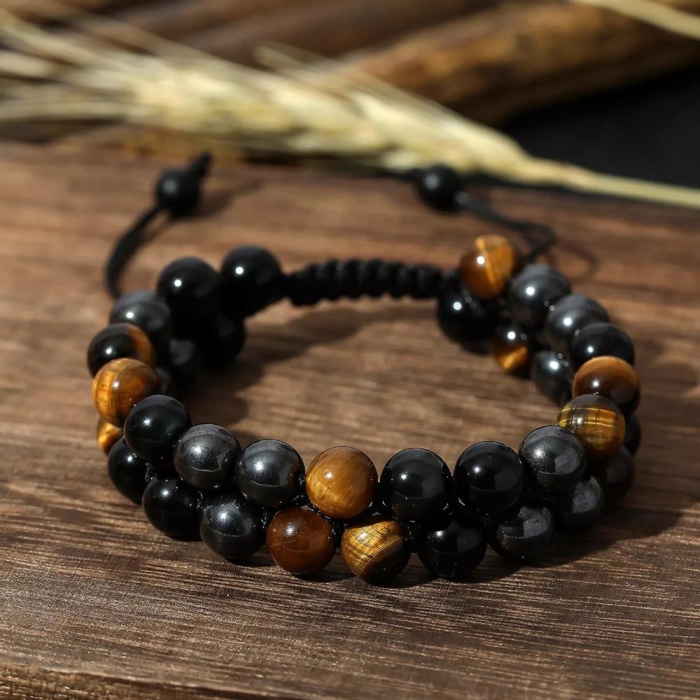 Natural Black Onyx Tiger's Eye Stone Beaded Bracelet Gemstone Bracelet